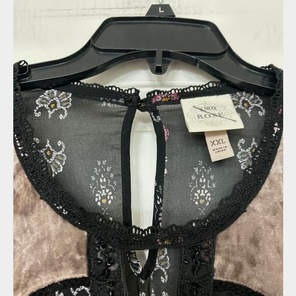 Knox Rose Sheer Black Velvet  Babydoll Balloon Sleeve Blouse Whimsigoth Boho XXL - Picture 7 of 12